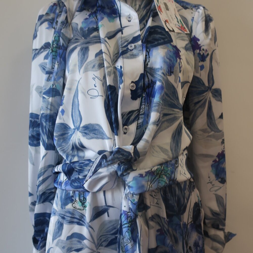 NWT Womens Bululu Espanola Blue Blouse, Aruba Elephant Satin Pants M Set - Picture 4 of 13